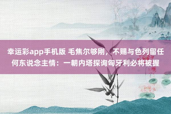 幸运彩app手机版 毛焦尔够刚，不赐与色列留任何东说念主情：一朝内塔探询匈牙利必将被握