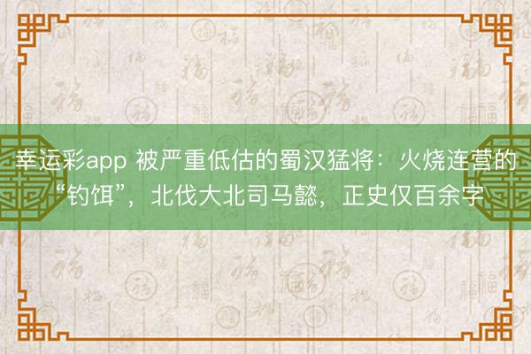 幸运彩app 被严重低估的蜀汉猛将：火烧连营的 “钓饵”，北伐大北司马懿，正史仅百余字